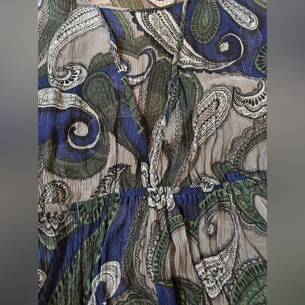Ella Moss - Size S Sheer Paisley Midi Dress – Boho Chic, Needs Minor Repair